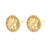 Flat Round with Clover Brass Micro Pave Clear Cubic Zirconia Stud Earrings EJEW-H162-01G-4
