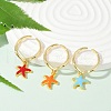 Starfish Brass Enamel Open Cuff Rings for Women RJEW-U057-03G-3