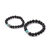 Couples Natural Lava Rock Stretch Bracelets BJEW-JB03315-01-5