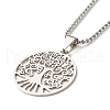 Flat Round with Tree of Life Pendant Necklace for Girl Women NJEW-JN03711-1