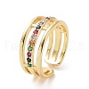 Colorful Cubic Zirconia Triple Line Open Cuff Ring RJEW-I093-01G-2