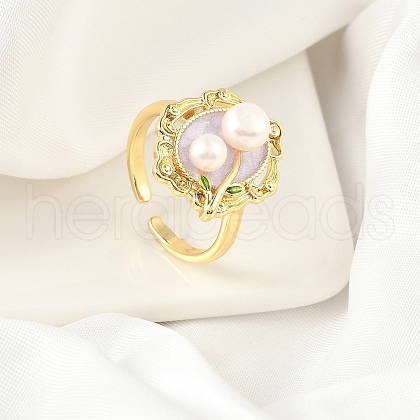 Brass Enamel Cuff Rings RJEW-K291-04G-02-1