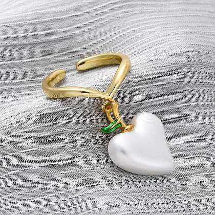 Brass Enamel Open Cuff Rings for Women RJEW-U057-21G-1