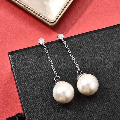 925 Sterling Silver Clear Cubic Zirconia Round Dangle Stud Earrings EJEW-L300-03P-1