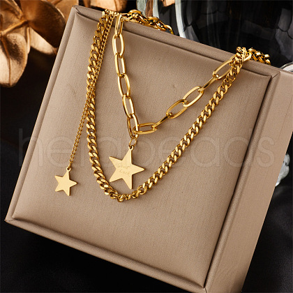 304 Stainless Steel 2 Layer Pendant Necklaces for Women FS-WGA8BFF-01-1
