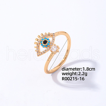Eye Golden Brass Cuff Ring with Cubic Zirconia EG7863-12-1