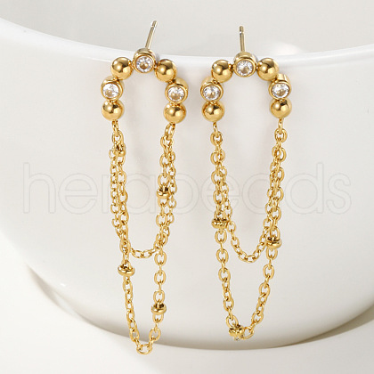 304 Stainless Steel Crystal Rhinestone Tassel Stud Earrings FS-WGBDD4A-01-1