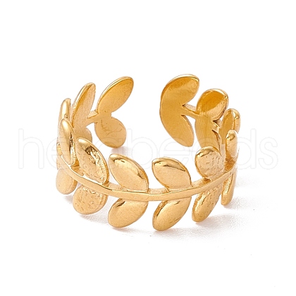 Ion Plating(IP) 304 Stainless Steel Olive Leaf Wrap Open Cuff Ring for Women RJEW-H107-05G-1