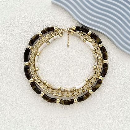 Resin Curved Tube & Plastic & Alloy Twisted Chain 3 Layer Necklaces NJEW-Q038-02G-1