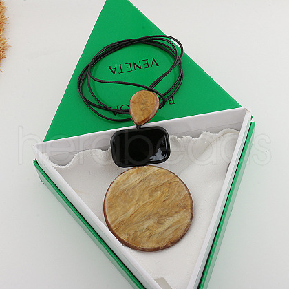 Flat Round Geometirc Resin Pendant Faux Suede Cord Long Necklaces FS-WG38481-01-1