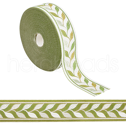 Polyester Leaf Jacquard Ribbon OCOR-WH0101-67A-1