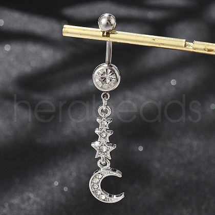 Alloy Crystal Rhinestone Dangle Curved Barbell Belly Rings AJEW-R007-04P-02-1