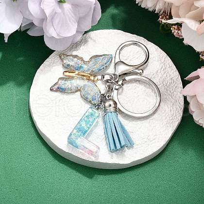 26Pcs Transparent Epoxy Resin & Transparent Acrylic & Faux Suede Tassel Keychain KEYC-JKC01202-12-1