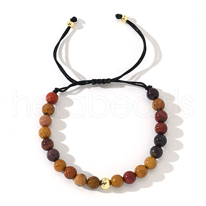 Natural Mookaite Round Beads Braided Bead Bracelets ZJ4066-5-1
