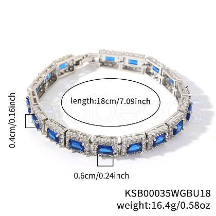 Elegant Brass Cubic Zirconia Rectangle Link Chain Bracelets for Women OJ6421-2-1