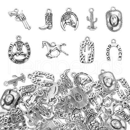 90Pcs 9 Style Tibetan Style Alloy Pendants TIBEP-SZ0001-13-1