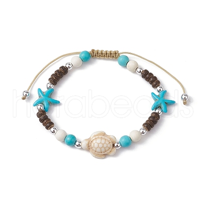 Starfish & Tortoise Synthetic Turquoise Braided Bead Bracelet BJEW-JB09967-01-1