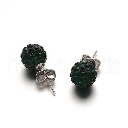 Polymer Clay Rhinestone Ball Stud Earrings EJEW-F0083-01C-1