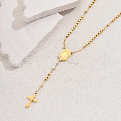 Stainless Steel Geometric Portrait Tassel Cross Punk Retro Lady Rosary Bead Necklaces HN1728-4-1