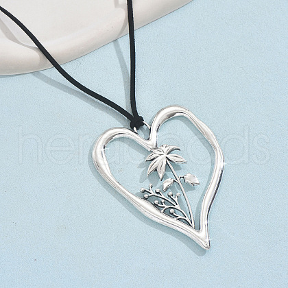 Birth Flower Heart Zinc Alloy Pendant Black Faux Suede Cord Necklaces for Women FS-WGA5BEC-12-1