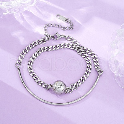304 Stainless Steel Curb Chain Wrap Bracelets for Women BJEW-A036-12P-1