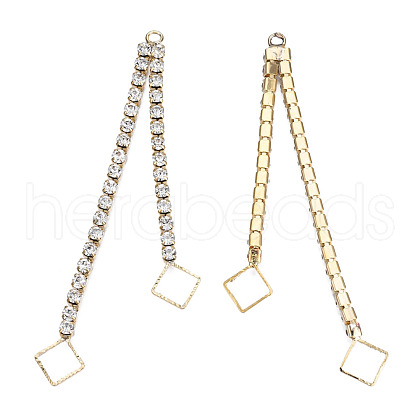 Brass Pave Crystal Rhinestone Chain with Rhombus Big Pendants KK-N216-422-03LG-1