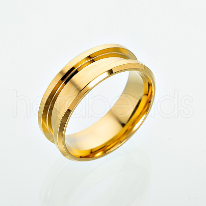 201 Stainless Steel Grooved Finger Ring Settings MAK-I017-01A-G-1