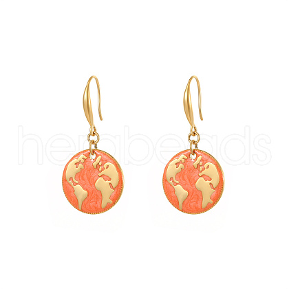 Golden Tone Stainless Steel Enamel Map Dangle Earrings for Women NE3200-1-1