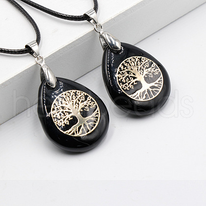 Natural Obsidian Pendant Necklaces FS-WG13773-05-1