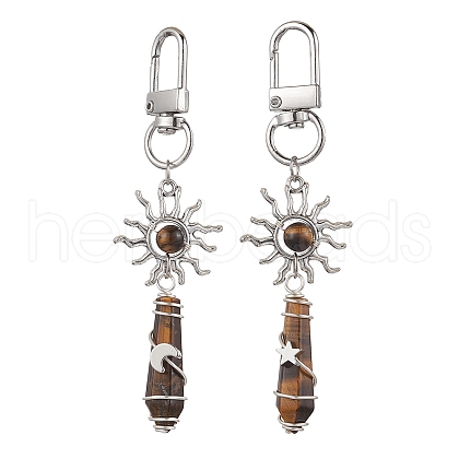 Copper Wire Wrapped Natural Tiger Eye Pointed Bullet Pendant Decorations HJEW-JM03104-08-1