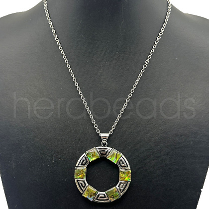 Alloy Pave Natural Colorful Abalone Shell Pendant Vintage Statement Necklaces HC0064-2-1