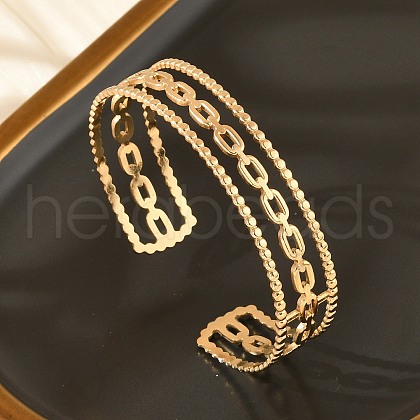 304 Stainless Steel Hollow Cuff Bangles for Women BJEW-B120-06G-02-1