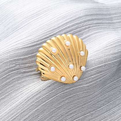 Stainless Steel Adjustable Cuff Rings for Women RJEW-B126-01G-1