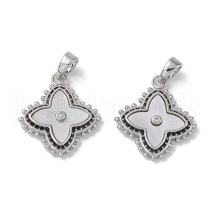 Brass & Shell & Clear Cubic Zirconia Pendants KK-G497-12P-1