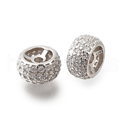 925 Sterling Silver Micro Pave Clear Cubic Zirconia Beads STER-F061-07P-1