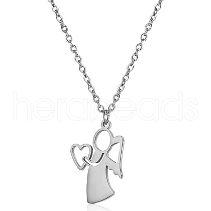 Stainless Steel Mother Child Silhouette Mama Pendant Necklaces for Women WI4645-2-1