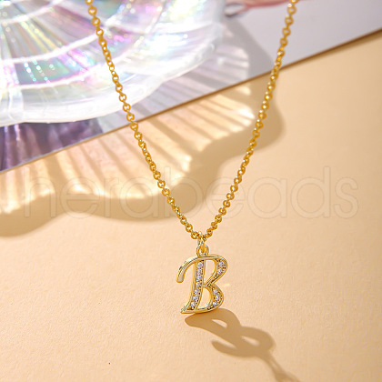 Fashionable Brass Micro Pave Clear Cubic Zirconia Initial Pendant Necklaces for Women FS-WG2FE2D-02-1