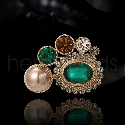 Oval Alloy Colorful Rhinestone Brooches for Backpack Clothes PW-WGDD76F-01-1