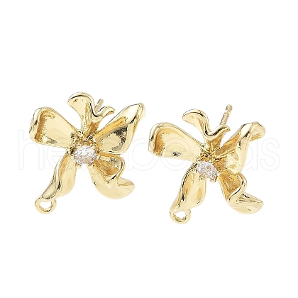 Brass Micro Pave Clear Cubic Zirconia Stud Earring Findings KK-Z106-02G-03-1