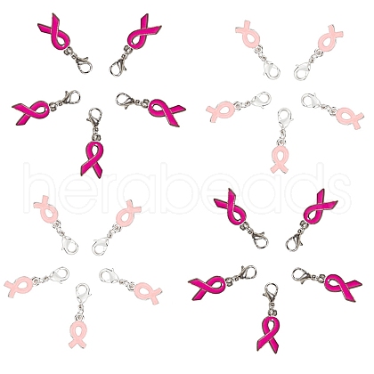SUNNYCLUE October Breast Cancer Pink Awareness Ribbon Alloy Enamel Pendants ENAM-SC0001-69-1