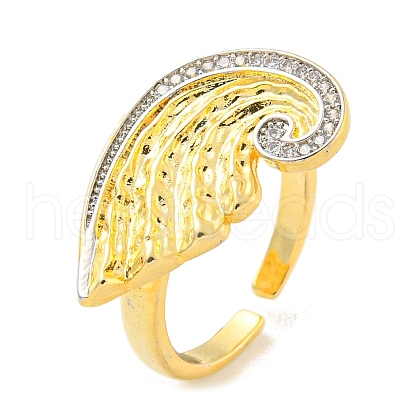 Brass Micro Pave Clear Cubic Zirconia Open Cuff Ring for Women RJEW-M173-06A-G-1