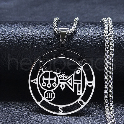 304 Stainless Steel Demon Seal Sigil Pendant Necklaces NJEW-H065-17P-1