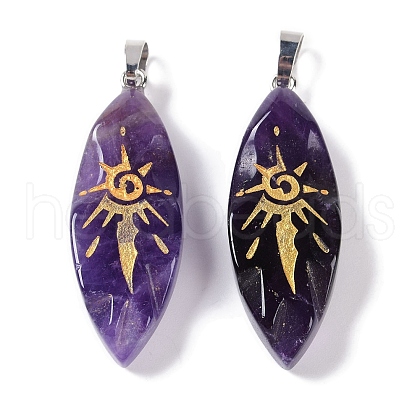 Natural Amethyst Gold Sun Pattern Pendants G-L524-14P-05-1