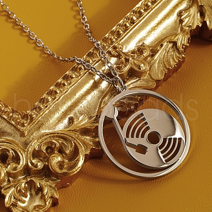 Elegant stainless steel phonograph pendant necklace for daily wear. DV3742-2-1