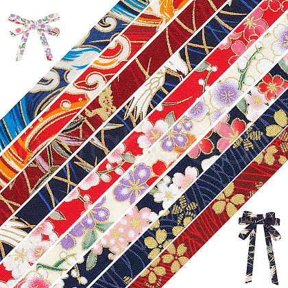 22.5M 9 Colors Japanese Printed Flower/Wave/Bird Cotton Ribbons OCOR-FG0002-27-1