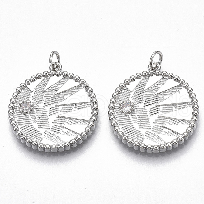 Brass Micro Pave Clear Cubic Zirconia Pendants KK-S356-008P-NF-1