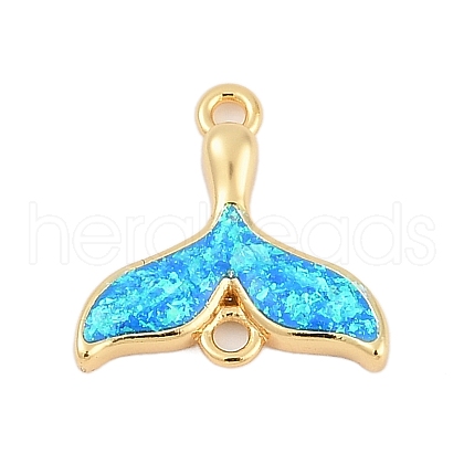Brass & Synthetic Opal Whale Tail Connector Charms KK-I723-46G-1