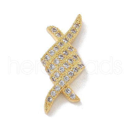 Rack Plating Brass Clear Cubic Zirconia Rhombus Connector Charms KK-A234-069G-1