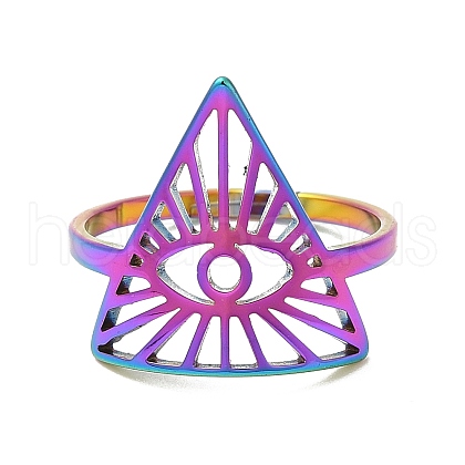 Ion Plating(IP) 304 Stainless Steel Triangle with Horse Eye Adjustable Ring for Women RJEW-M149-10RC-1