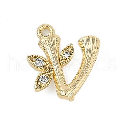 Brass Crystal Rhinestone Letter Links Connector Charms KK-S395-06G-V-1